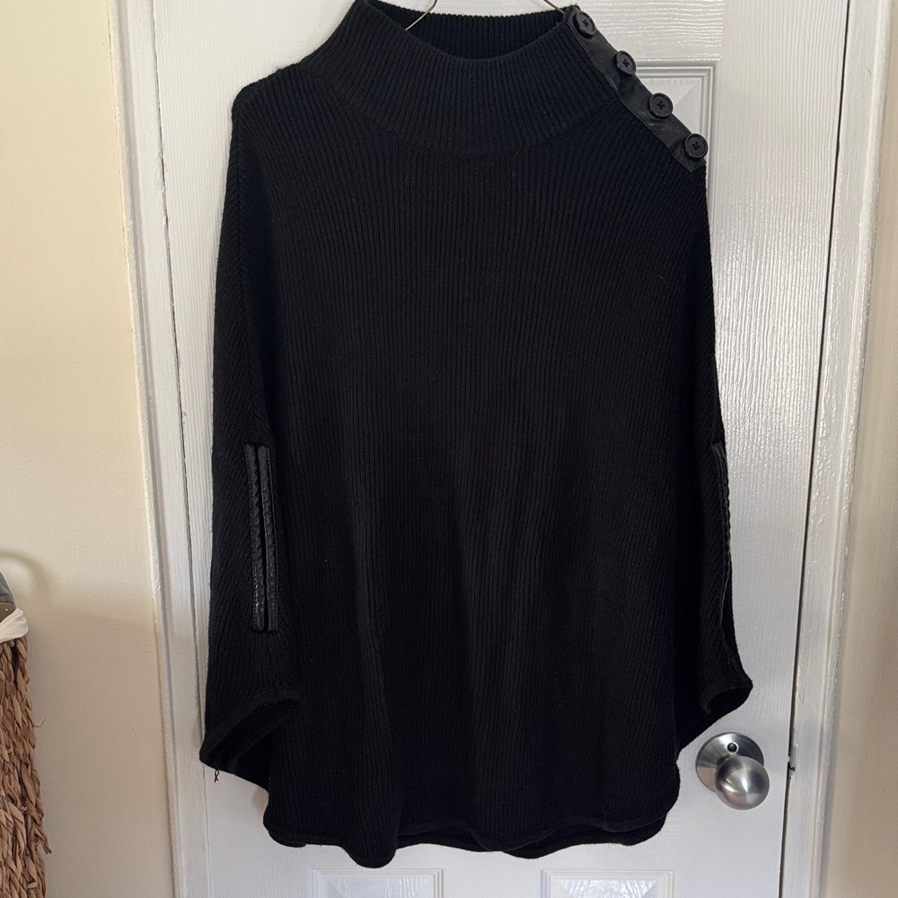 New York & Company Black Sweater with Button Accent